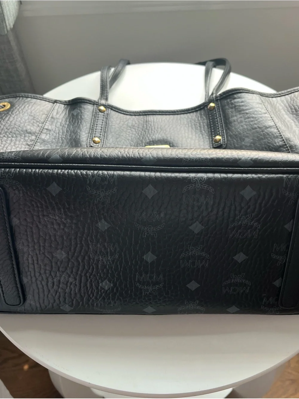Black Logo-Embossed Leather Tote with Gold Plaque